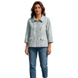 Chico's Zenergy Women's Aqua Neema Sunwash Print Zip Up Jacket Size 1